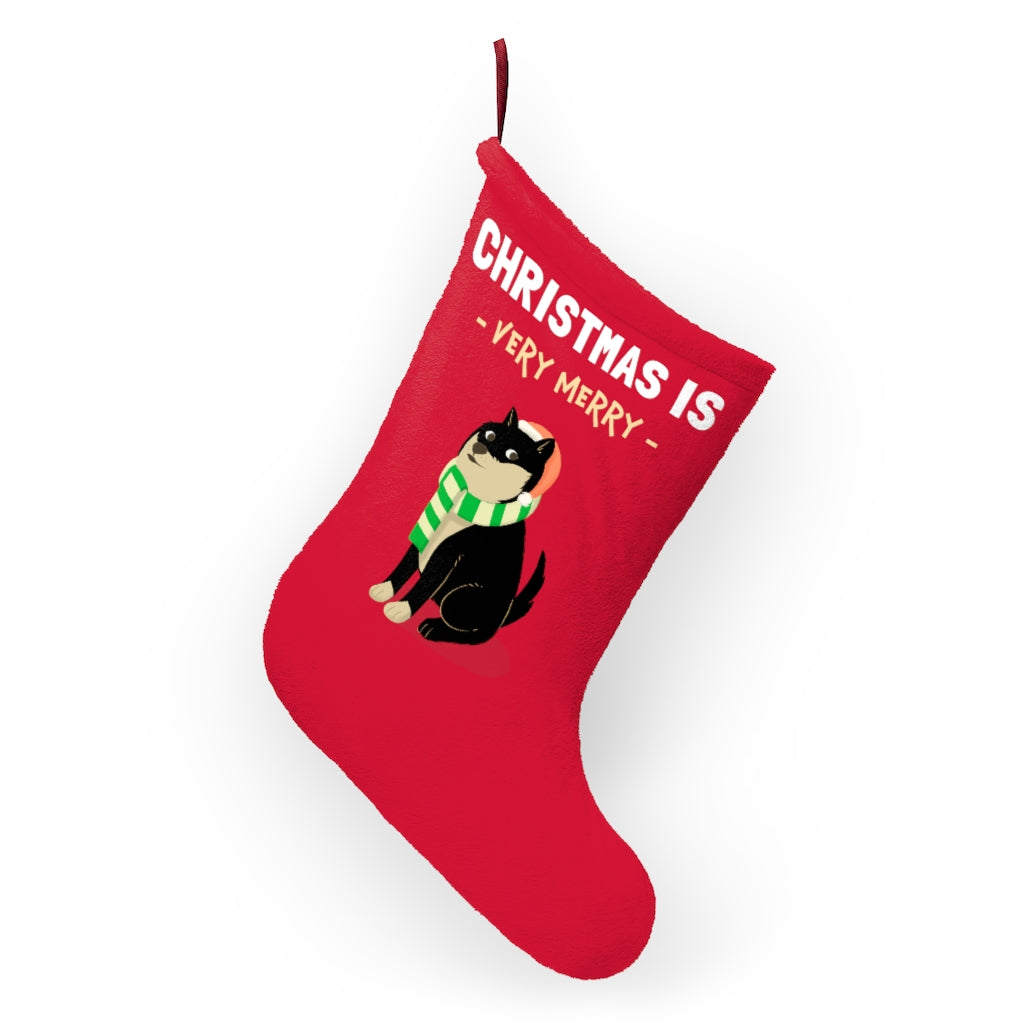 Christmas is Very Merry / Black and Tan Shiba Christmas Stocking