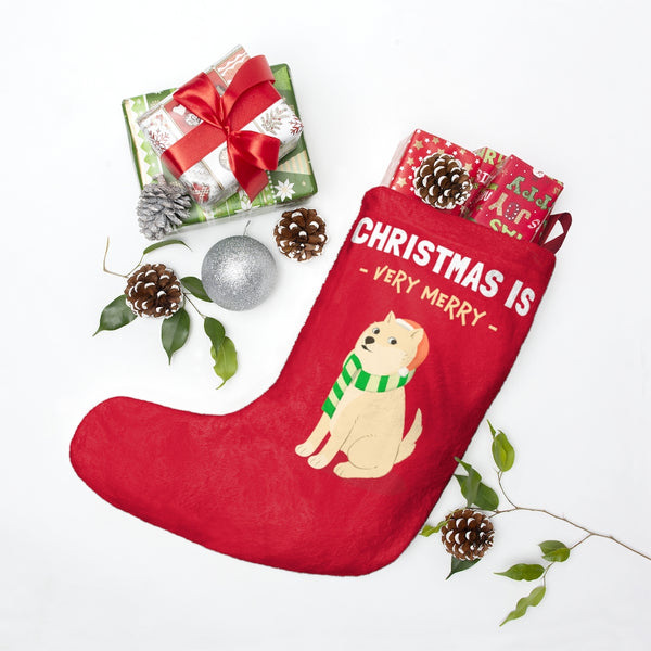 Christmas is Very Merry / Cream Shiba Christmas Stocking