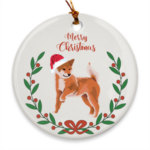 Merry Christmas / Red Shiba Porcelain Ornaments