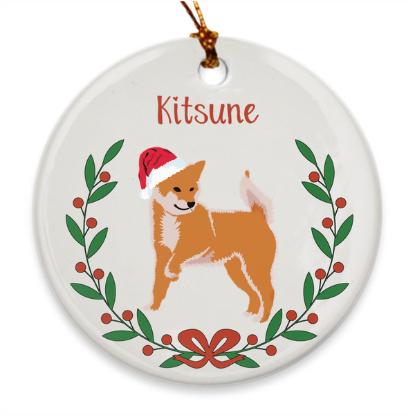 Custom Name Light Red Shiba Porcelain Ornaments