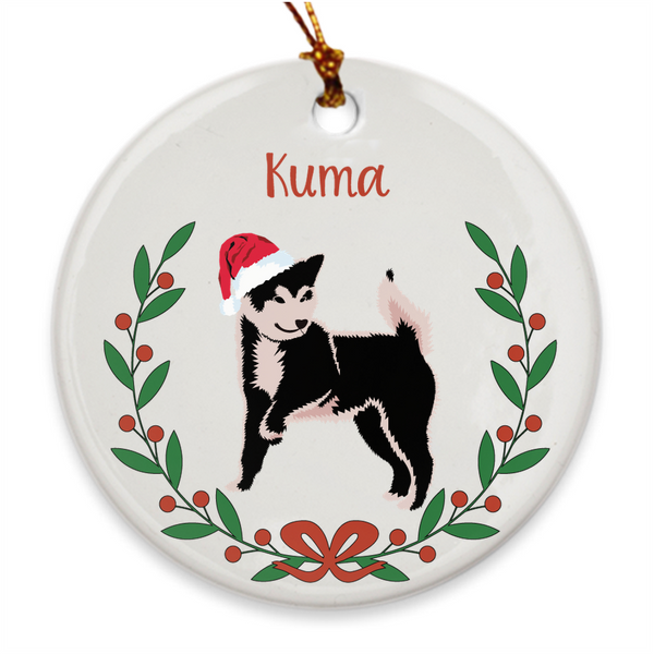 Custom Name Black and Tan Shiba Porcelain Ornaments