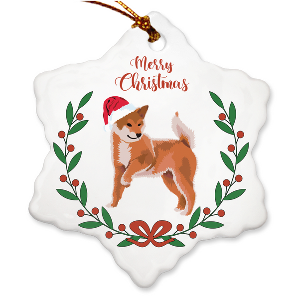 Merry Christmas / Red Shiba Porcelain Ornaments