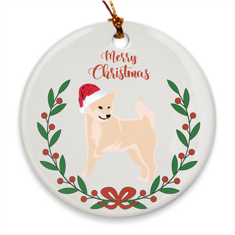Merry Christmas / Cream Shiba  Porcelain Ornaments