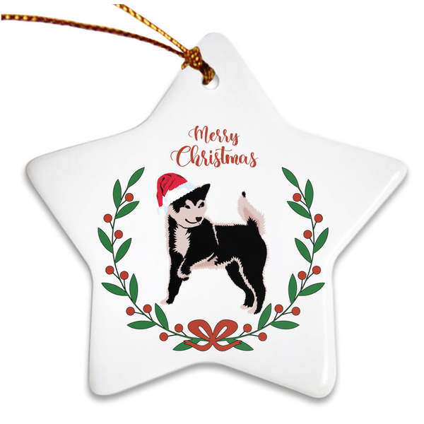 Merry Christmas / Black and Tan Shiba Porcelain Ornaments