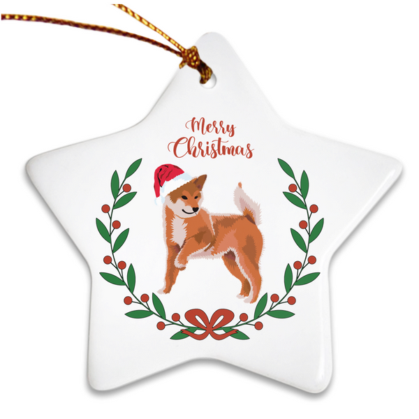 Merry Christmas / Red Shiba Porcelain Ornaments