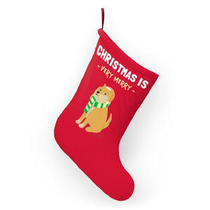 Christmas is Very Merry / Light Red Shiba Christmas Stocking