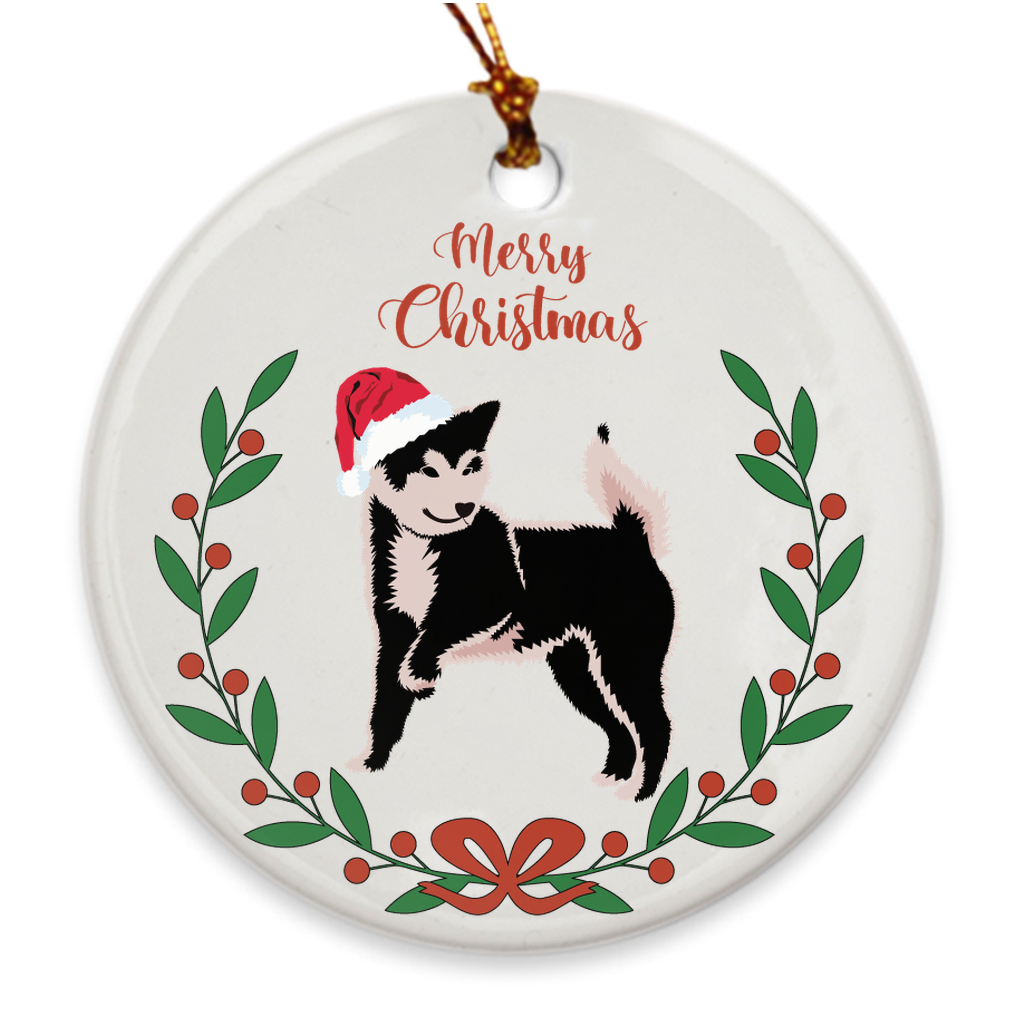 Merry Christmas / Black and Tan Shiba Porcelain Ornaments