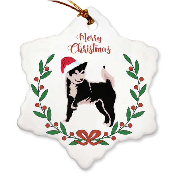 Merry Christmas / Black and Tan Shiba Porcelain Ornaments