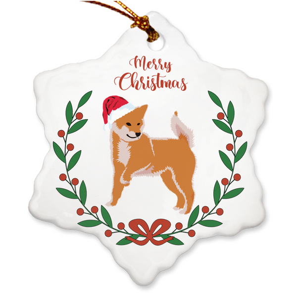 Merry Christmas / Light Red Shiba Porcelain Ornaments