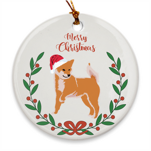 Merry Christmas / Light Red Shiba Porcelain Ornaments