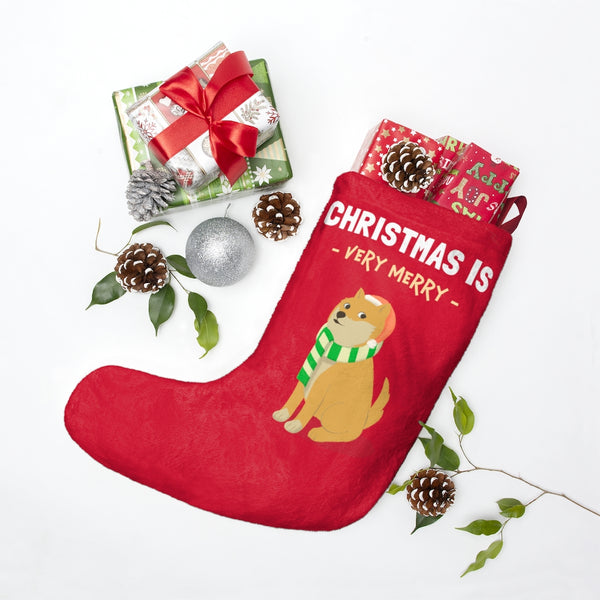 Christmas is Very Merry / Light Red Shiba Christmas Stocking