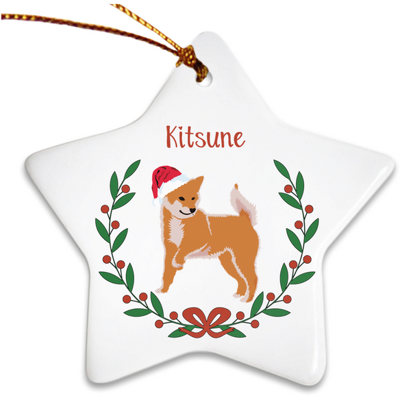 Custom Name Light Red Shiba Porcelain Ornaments