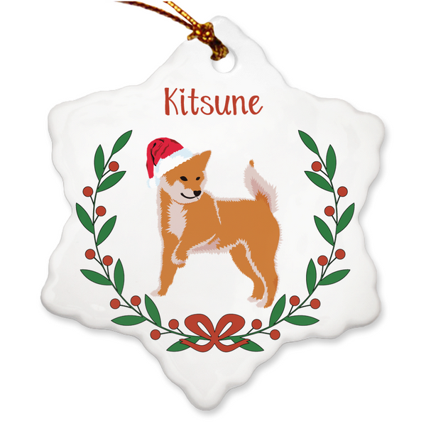 Custom Name Light Red Shiba Porcelain Ornaments