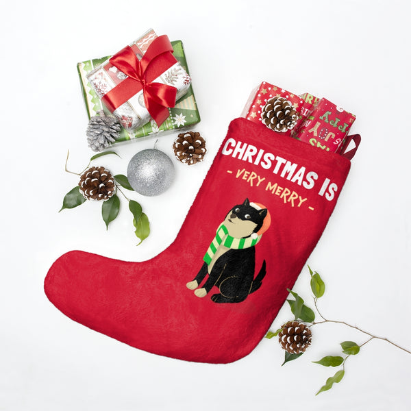 Christmas is Very Merry / Black and Tan Shiba Christmas Stocking