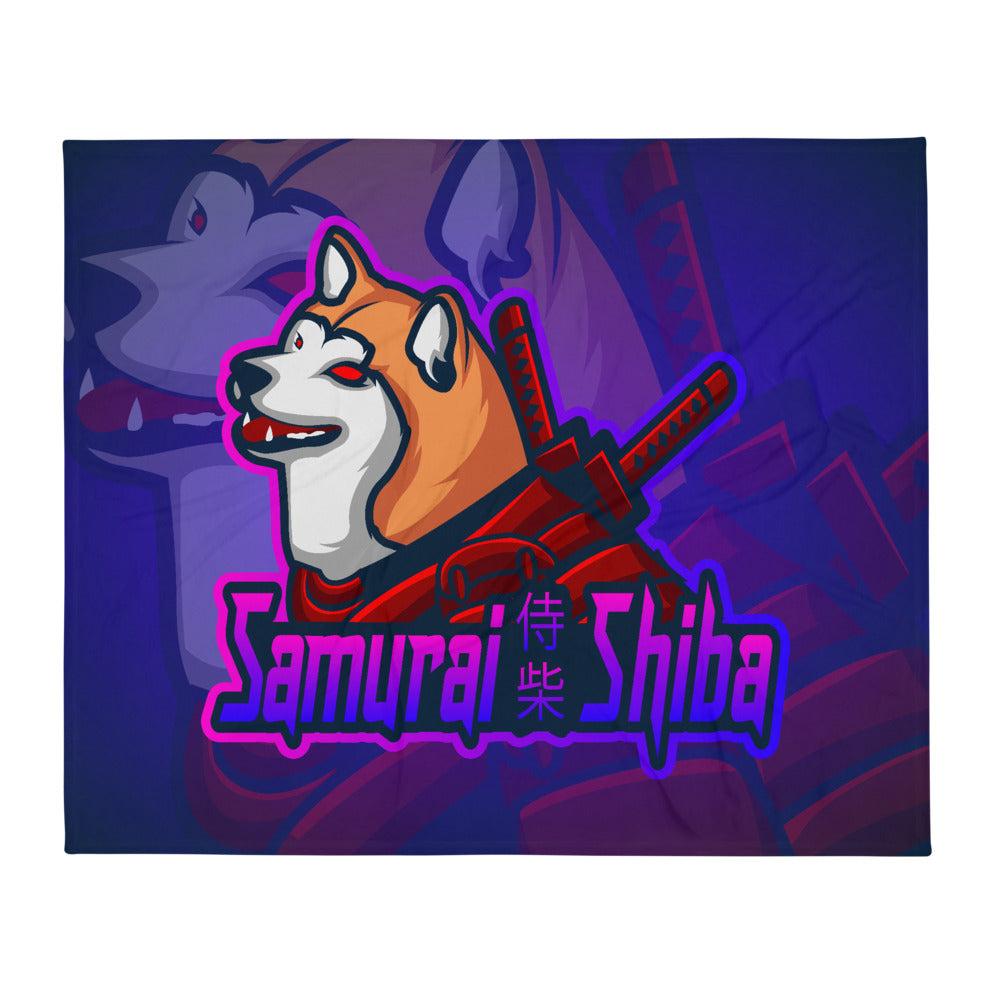 Samurai Shiba Horizontal Print Throw Blanket