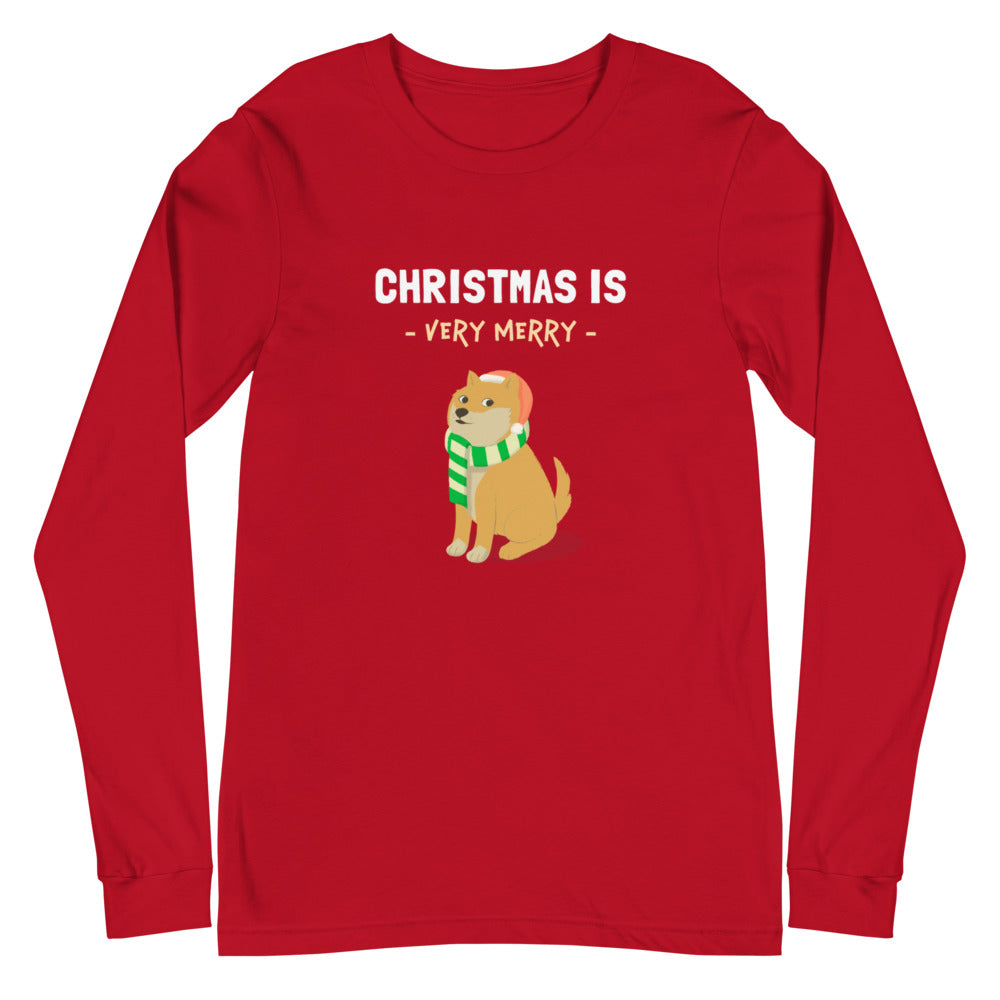 Christmas is Very Merry / Light Red Shiba Unisex Long-Sleeve Shirt