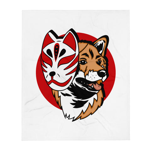 Kistune Masked Shiba / Red Shiba Throw Blanket