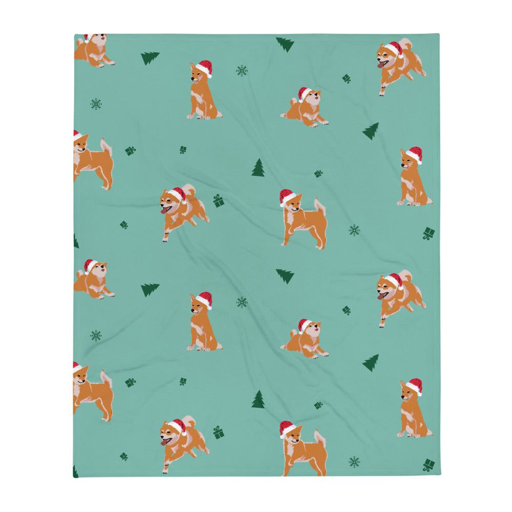 Shiba Inu Christmas / Light Red Shiba Throw Blanket