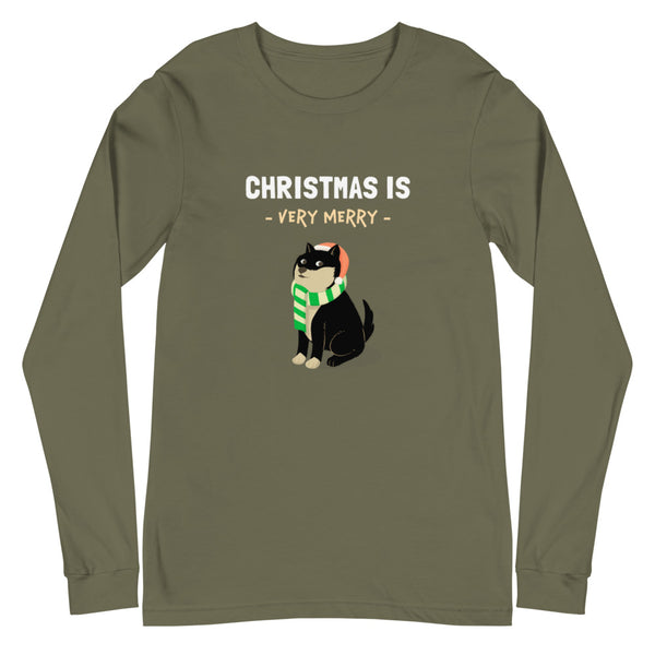 Christmas is Very Merry / Black and Tan Shiba Unisex Long-Sleeve Shirt